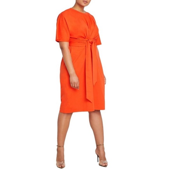 ELOQUII cross front flutter sleeve dress orange women’s plus size 24 midi fall - Picture 1 of 7